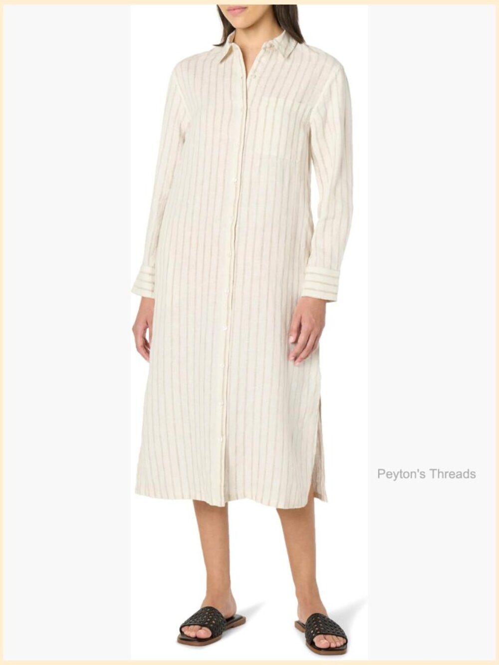 Relaxed Linen Midi Shirt Dress - Long Sleeve Button Front - Picture 1 of 7